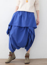 Women's original design literary irregular asymmetric blue cropped trousers - bagstylebliss