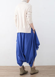 Women's original design literary irregular asymmetric blue cropped trousers - bagstylebliss