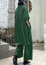 Women's retro plus size was thin and windy and wide-leg pants green two-piece suit - bagstylebliss
