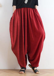 Women's spring and summer high waist cotton and linen loose large size casual red pants retro cropped pants - bagstylebliss
