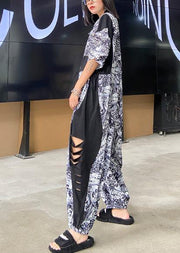 Women's summer high waist temperament fashion black print 2021 new one-piece jumpsuit - bagstylebliss