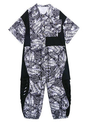 Women's summer high waist temperament fashion black print 2021 new one-piece jumpsuit - bagstylebliss