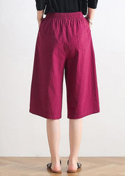 Women's summer new loose high waist five points wide leg pants linen burgundy straight shorts - bagstylebliss