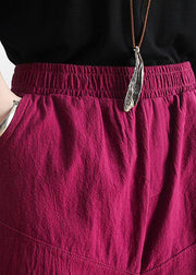 Women's summer new loose high waist five points wide leg pants linen burgundy straight shorts - bagstylebliss