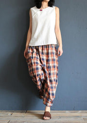 Xia Xin original design cotton and linen pants female loose nine points pants elastic waist - bagstylebliss