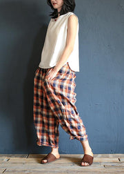 Xia Xin original design cotton and linen pants female loose nine points pants elastic waist - bagstylebliss