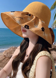 Yellow Bow Patchwork Knit Print Floppy Sun Hat