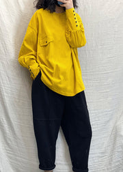 Yellow Cotton Sweatshirts Tracksuits low high design Long Sleeve