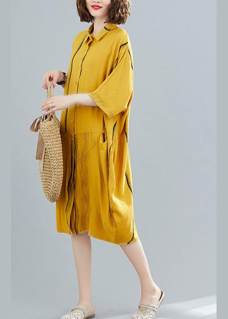 Yellow Peter Pan Collar Button Summer Party Dresses Half Sleeve - bagstylebliss