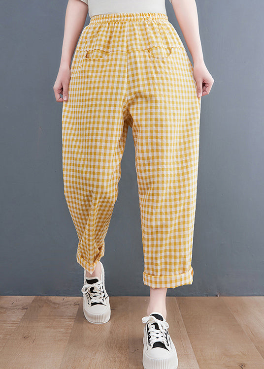 Yellow Plaid High Waist Loose Harem Pants Spring