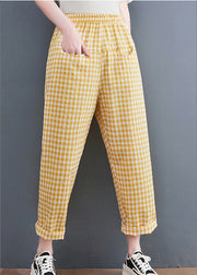 Yellow Plaid High Waist Loose Harem Pants Spring