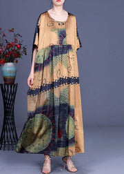 Yellow Print Cinched Summer Silk Party Dresses - bagstylebliss