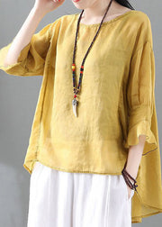 Yellow Ruffled Cotton T Shirt O Neck Half Sleeve