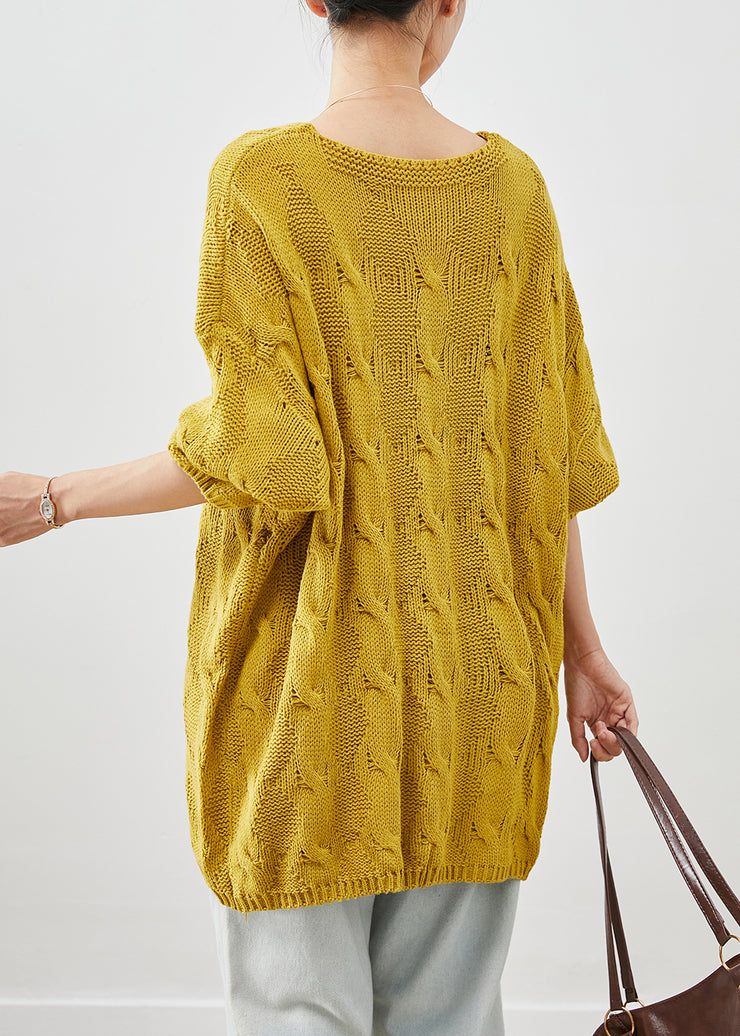 Yellow Thick Cable Knit Sweater Top Oversized Winter