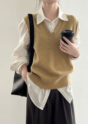 Yellow V Neck Cotton Knit Waistcoat Spring