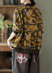 Yellow V Neck Pockets Button Print Fall Casual Coats