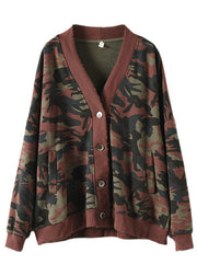 Yellow V Neck Pockets Button Print Fall Casual Coats