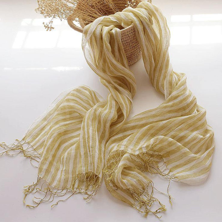 Yellow striped French scarf spring and summer sunscreen women and men shawls fringed thin women - bagstylebliss