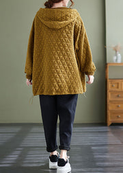 Yellow warm Cotton Sweatshirts drawstring Top Winter