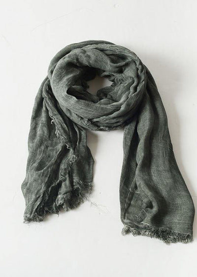 army green Cinched scarf warm vintage cotton linen scarves - bagstylebliss