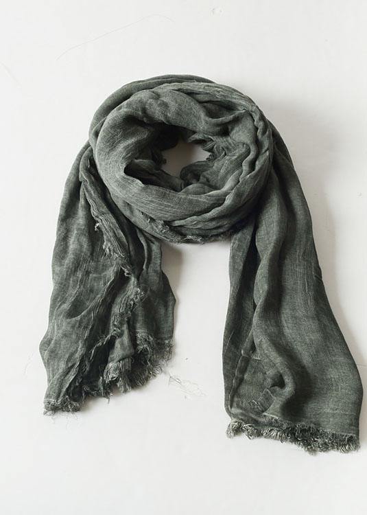 army green Cinched scarf warm vintage cotton linen scarves - bagstylebliss