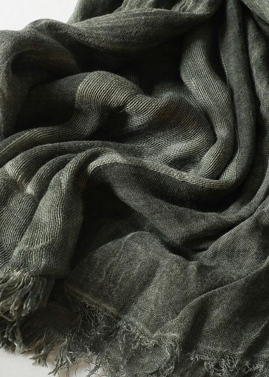 army green Cinched scarf warm vintage cotton linen scarves - bagstylebliss