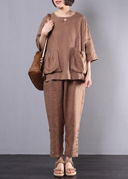 autumn new dark khaki big pockets tops and women casual trousers - bagstylebliss