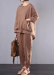 autumn new dark khaki big pockets tops and women casual trousers - bagstylebliss