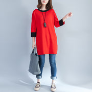 autumn new red casual cotton knit tops plus size o neck pullover