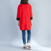 autumn new red casual cotton knit tops plus size o neck pullover