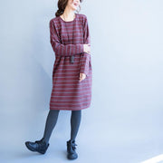 herbst neue rot gestreifte wollmischpullover kleider locker lässig o-hals strickpullover kleid