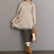 autumn thick light gray cotton blouse oversize long sleeve hooded pullover