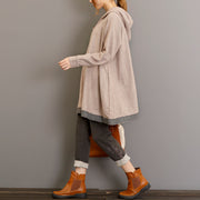 autumn thick light gray cotton blouse oversize long sleeve hooded pullover