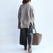 autumn warm stylish cotton knitted pullover  back side open oversize cozy o neck sweater