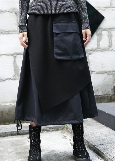 baggy black Midi-length skirt oversize traveling clothing patchwork vintage asymmetrical design autumn skirt