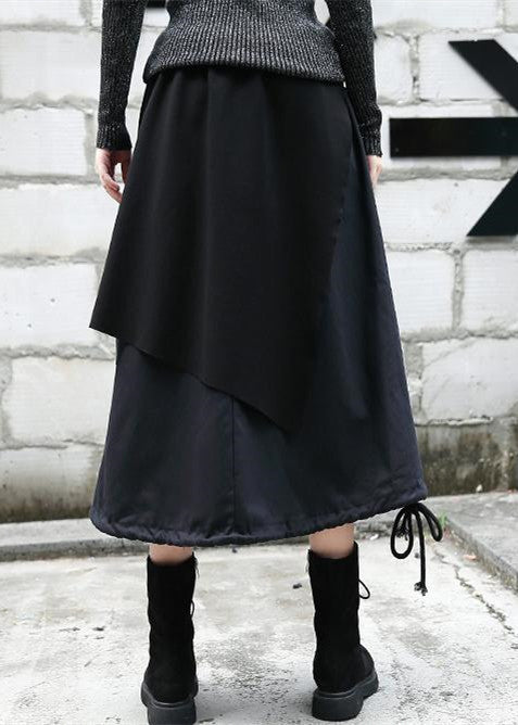 Baggy Black Midi-Rock Oversize Reisekleidung Patchwork Vintage asymmetrisches Design Herbstrock