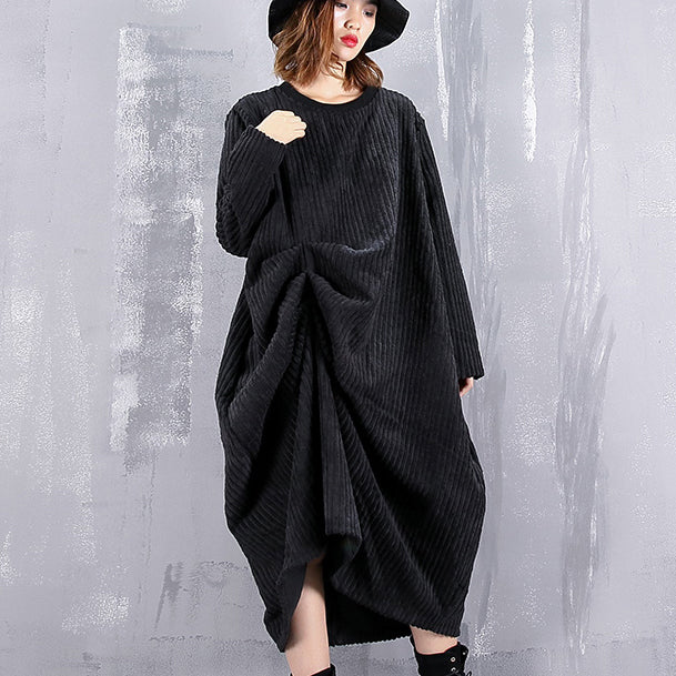 baggy black maxi dress casual O neck traveling dress fine asymmetric dresses