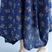 baggy blue floral cotton dresses oversize short sleeve cotton dresses vintage big hem gown