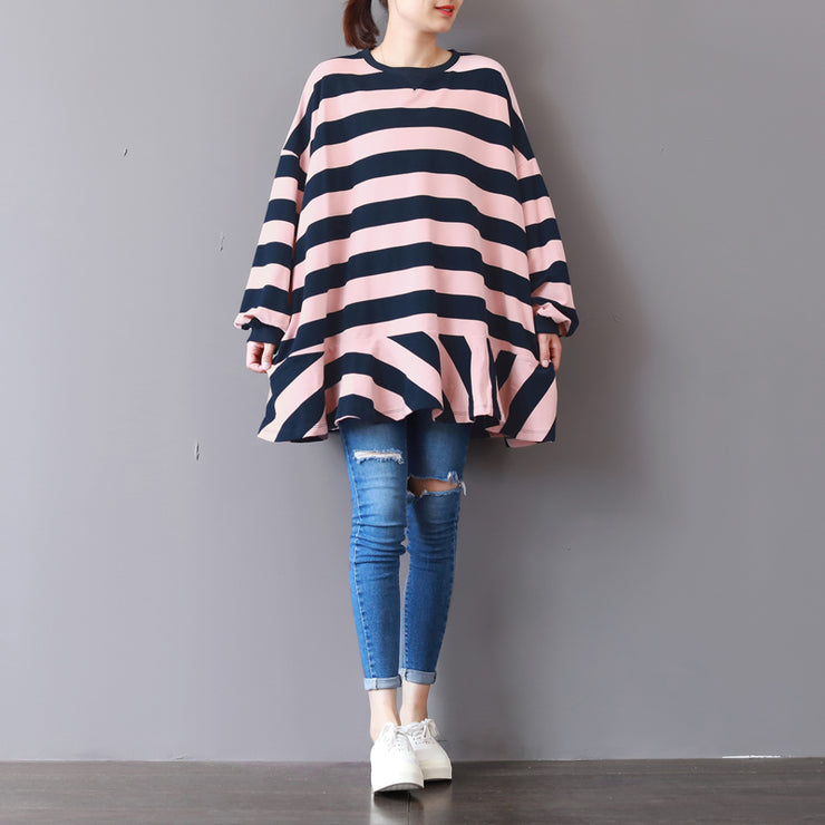 baggy pink striped cotton Vest plus size clothing traveling clothing fine patchwork o neck cotton blouses