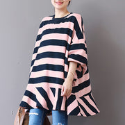 baggy pink striped cotton Vest plus size clothing traveling clothing fine patchwork o neck cotton blouses