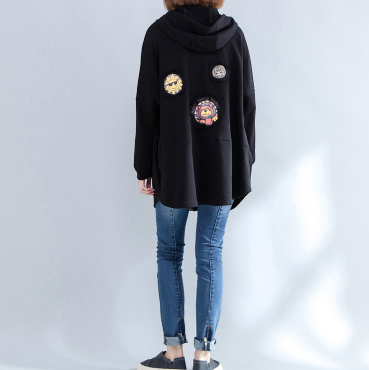 black autumn hooded cotton coats plus size casual zippered casaul cardigans outwear