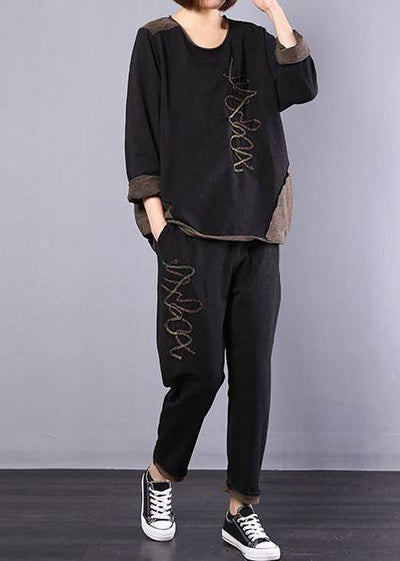 black autumn vintage patchwork tops and casual harem pants two pieces - bagstylebliss