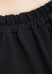 black casual cotton blended skirts loose one side drawstring elastic waist aline skirts