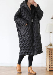 black loose large size hooded long padded jacket cotton thick coat - bagstylebliss