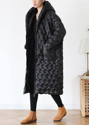 black loose large size hooded long padded jacket cotton thick coat - bagstylebliss