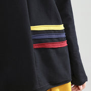 black patchwork oversize cotton pullover casual fashion tops