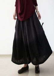 black retro drawstring folds gradient loose large size wide leg pants thick cotton linen skirt pants - bagstylebliss