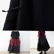 black retro drawstring folds gradient loose large size wide leg pants thick cotton linen skirt pants - bagstylebliss