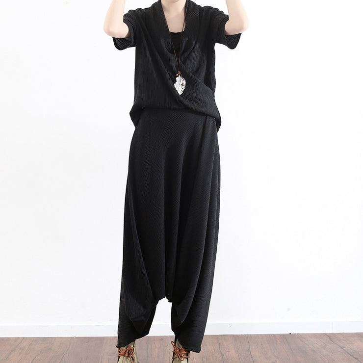 black silk cross design silk tops shirts with harem pants two pieces