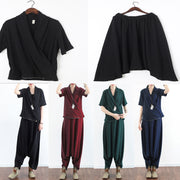 black silk cross design silk tops shirts with harem pants two pieces